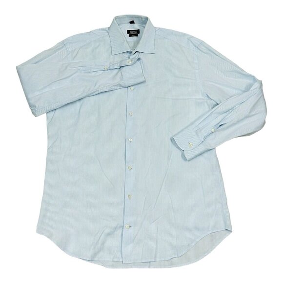 Barneys New York‎ Men's 16-R Trim Fit Striped Blue Long Sleeve Button Down Shirt - Picture 2 of 5